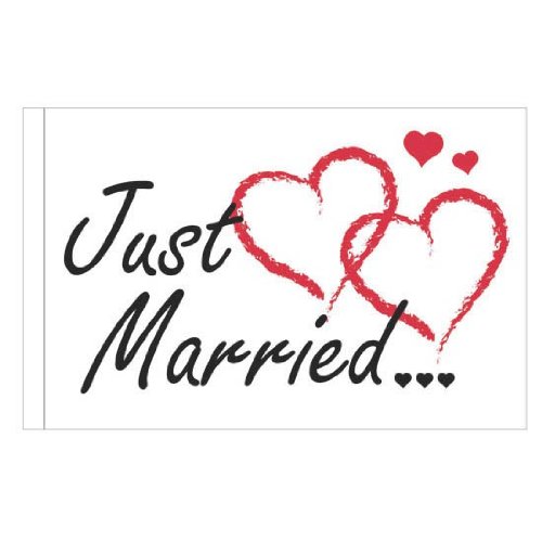 Produkt-Bild: ***Autofahne Just married, schwarze Schrift mit roten Herzen***