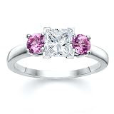 1.40 CT RADIANT DIAMOND W ROUND PINK SAPPHIRE RING 18K
