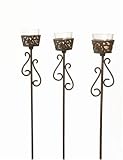 Scrolled Crackled Glass Patio Tealight Garden Stakes, Set of 3