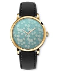 SPRAWL Aanalog Fashion Series Gold Ladies Watches of Genuine Black Leather Strap,Unique Wrist Watch for Women Girls Designed with Grate white flowers