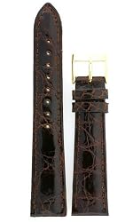 Watch Band Genuine Crocodile Dark Brown Padded Mens 19 millimeter Gold-tone Buckle
