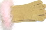 Beige Color Angora Wool Gloves Hand Trimmed with Marabou