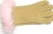Beige Color Angora Wool Gloves Hand Trimmed with Marabou