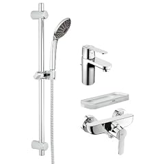 Grohe 23078000 Get Set / Waschtischbatterie und Get Brausebatterie und Vitalio joy mono Brausegarnitur mit kostenloser Ablage