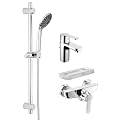 Grohe 23078000 Get Set / Waschtischbatterie und Get Brausebatterie und Vitalio joy mono Brausegarnitur mit kostenloser Ablage