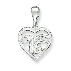 Sterling Silver Heart SWEET 16 Charm with 20 inch Sterling Silver Chain