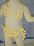Sw25, Hand Crocheted Light Yellow Cotton Two Piece Drawstring Swimwear for Girls Trimmed with Daisies for Sizes 0-2 Yrs and 2-4 Yrs