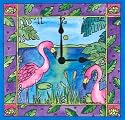 Pink Flamingo Bird Art Wall Desk Clock Timepiece from Rock Paper Scissors artist Pamela Corwin