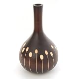 Handmade Lacquered Mango Wood Flower / Bud Vase With Painted Etched Floral Detail (Thailand)