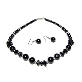 Black Pearl Acrylic Necklace with Matching Dangle Earrings