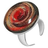Akuamarina Aventurine Quartz & Murano Glass Open Ring black-red