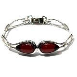 .925 Sterling Silver and Certified Cherry Amber Link Modern Bracelet