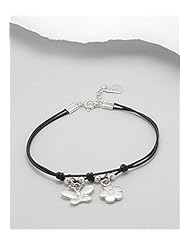 Black Leather Bracelet In 92.5 Sterling Silver