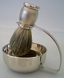 Shaving Shave Set Badger Brush with Soap Dish Silver Plated