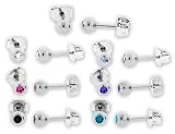 PAIR OF 316L STEEL BALL EARRING STUDS PLAIN OR WITH CZ 3MM CZ TANZANITE