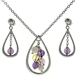 Teardrop Sliver Necklace Earring with Vibrant Gems Amethyst Rose Quartz Citrine White Shell Gift Set Bucasi SALE