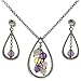 Teardrop Sliver Necklace Earring with Vibrant Gems title=