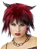 Red Black Shag Wig Formed Devil Horns Devil Wig Pixie Cut Gothic Hallloween Costume Accessory