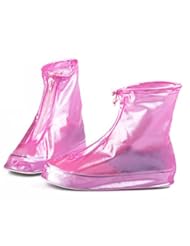 Lawn & Patio: 1Pair XXL Pink Flat Shoes Cover Garden Rain Snow Zippered PVC Reusable Thicken Waterproof Guard Slip-resistant Foldable Rainproof Boots Luminous Women Men Kids Girls Shoes Cover - Gardeningwill