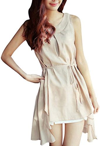 Little Hand Womens Girls Vintage Pastorale Pleated Sundress Chiffon Dress Apricot L