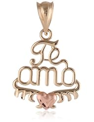Duragold 14k Yellow Gold TE AMO with Pink Rose Pendant Necklace