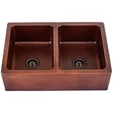 C27 Apron 16-Gauge Hammered Copper Double-Bowl Square Kitchen Sink