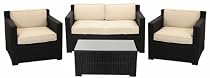 Big Sale 4-Piece Black Resin Wicker Outdoor Patio Furniture Set - Beige Cushions