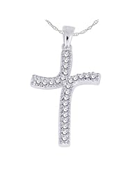 Sterling Silver White Diamond Cross Pendant Necklace, 18"