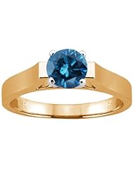 0.80 Ct Round Blue SI1/SI2 Diamond 18K Yellow Gold Ring