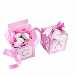 Kate Aspen Classic Baby Blocks Favor Boxes with Imprinted Ribbon - Set of 24, Pink
