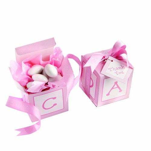 Kate Aspen Classic Baby Blocks Favor Boxes with Imprinted Ribbon - Set of 24, Pink