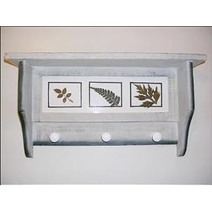 Decorative Wall Hung Wood Shelf with Pressed Leaves