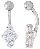 Belly Button Ring with Clustered Clear Cubic Zirconia on Sterling Silver Setting Stones