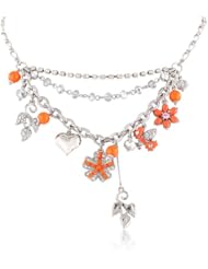 Betsey Johnson "Iconic Coral" Glam Flower Multi-Charm Necklace