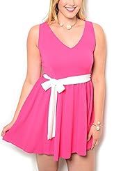 Plus Size Babydoll Polyester/Spandex Flowy  Dress With a Sash 