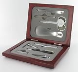 Mens Luxury Manicure Set (MMS11) - 7 Piece Manicure & Shaving Set For Men In A Red Wood Box