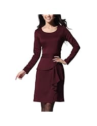 Polyester Scoop Neck Spring  Long Sleeves  Dress With Ruffles