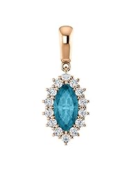 14K Rose Gold 10.00x5.00mm Marquise Cut London Blue Topaz and Diamond Pendant -- LIFETIME WARRANTY