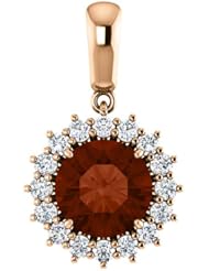 18K Rose Gold 8.00mm Round Cut Mozambique Garnet and Diamond Pendant -- LIFETIME WARRANTY