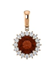 10K Rose Gold 8.00mm Round Cut Mozambique Garnet and Diamond Pendant -- LIFETIME WARRANTY
