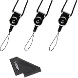 LISEN&reg; Bundle of 3 pcs Detachable Neck Strap Band Lanyard for Cell Phone Camera iPod mp3 mp4 USB Flash Drive ID card badge other Electronic Devices+ 1 pcs Cleaning Cloth (Black)