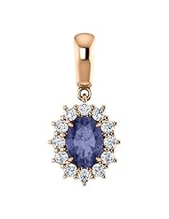 18K Rose Gold 7.00x5.00mm Oval Cut Iolite and Diamond Pendant -- LIFETIME WARRANTY