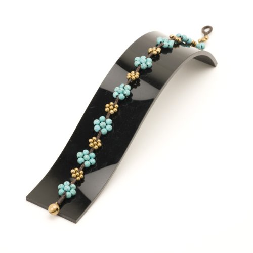 New turquoise charm flower beads brass bracelet anklet