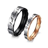 Stainless Steel Love "I Will Always Be with You" Couples Promise Rings Mens Ladies Wedding Bands with Cubic Zirconia