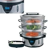 413Er3LrYnL. SL160  LUXUS PROFI EDELSTAHL DAMPFGARER AUS DER PROFI COOK SERIE ZUM VITAMINERHALTENDEN GAREN MIT 3 DAMPFGARBEHÄLTERN ZZGL. REISSCHALE INKL. DISPLAY
