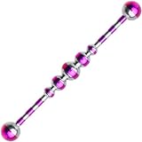 Purple Candy Striped Anodized Ascending Ball Industrial Barbell 37mm