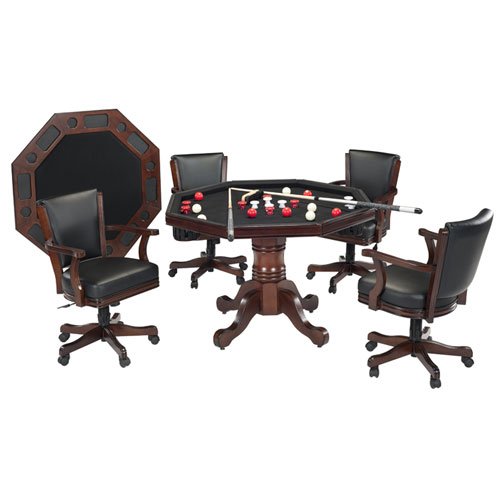 Harvil 3-in-1 Mahogany Bumper Pool - Table Top - Poker Table with 4 Chairs