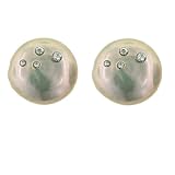 Sterling Silver Inlaid Cubic Zirconia with Platinum Grey Coin Freshwater Cultured Pearl Stud Earrings (14-15mm)