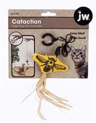 See JW Pet Company Cataction Canvas Bee with Finger Ring, Cat Toy, Yellow