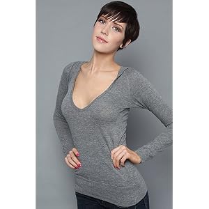 Buy Alternative Apparel The Deep V Pullover Hoody in Eco Heather Gray hood ,Sweatshirts for Women